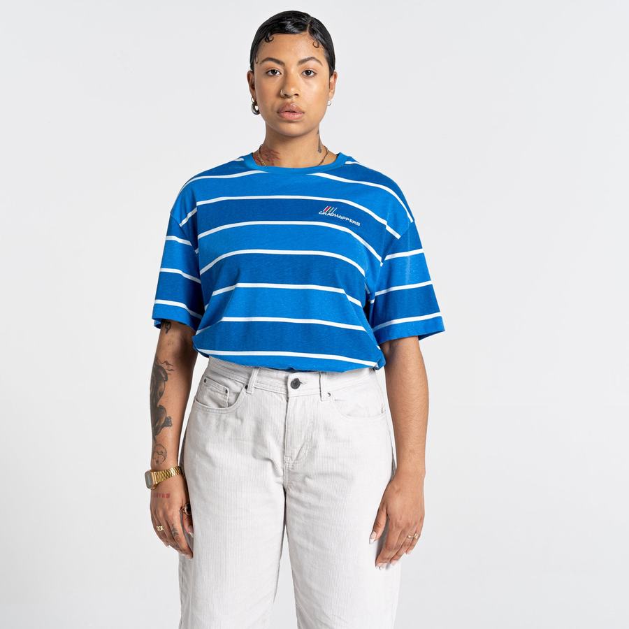 Craghoppers Ventura Short Sleeved Women's T-Shirts Blue Stripes | RXX1006NA